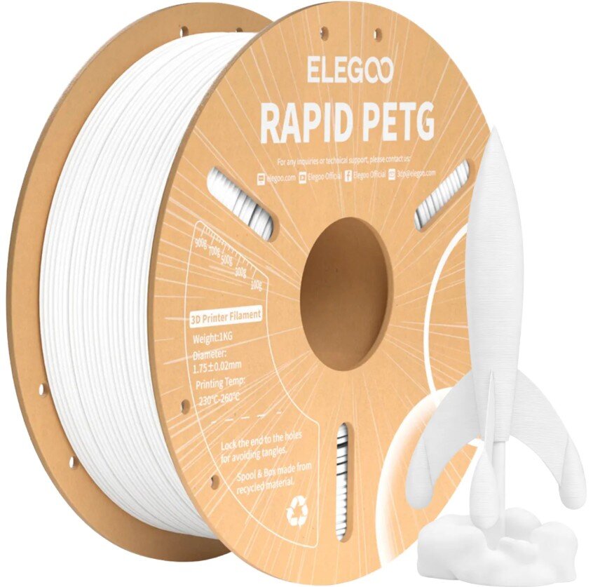 Філамент для 3D принтера ELEGOO Rapid PETG 1 кг 1.75мм White (50.203.0217)