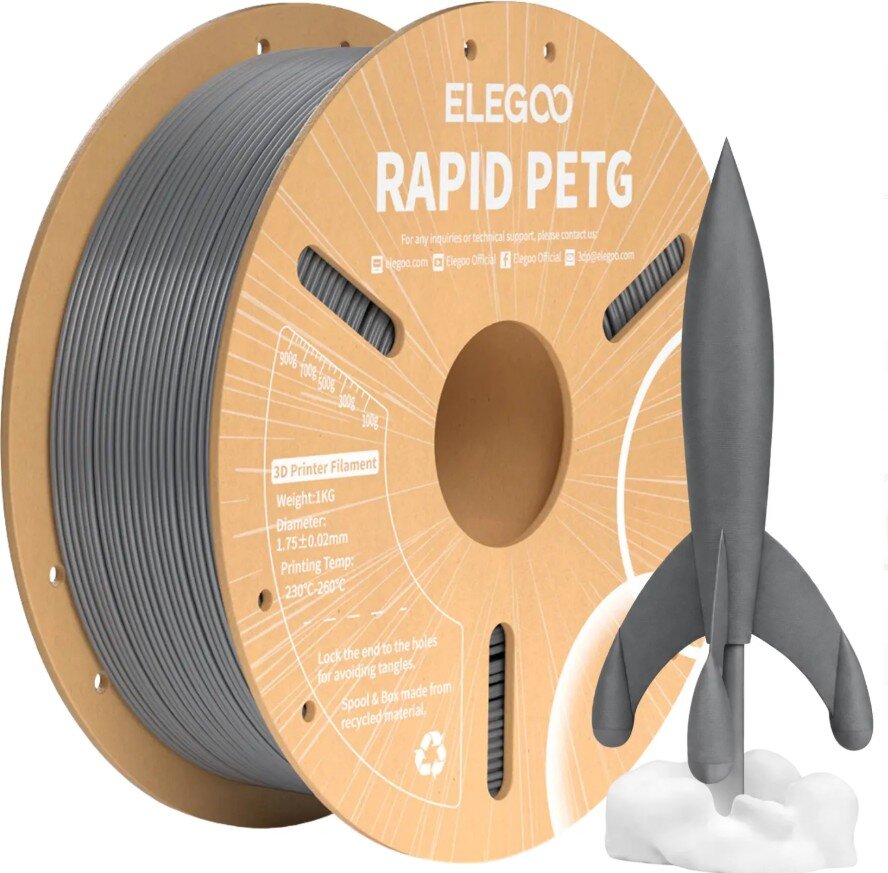 Філамент для 3D принтера ELEGOO Rapid PETG 1 кг 1.75мм Space Grey (50.203.0312)